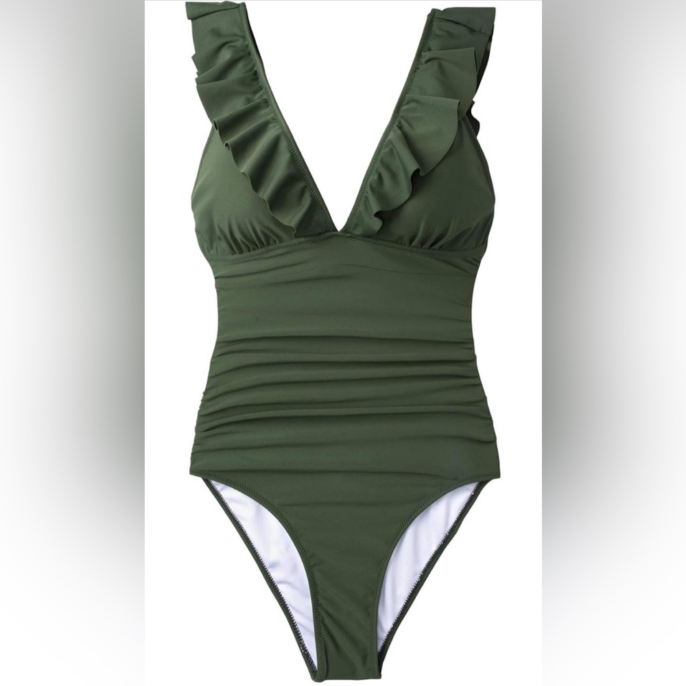 Women's Ruffled One-Piece V-Neck Swimsuit w/Lace-Up Back (Size - Large)